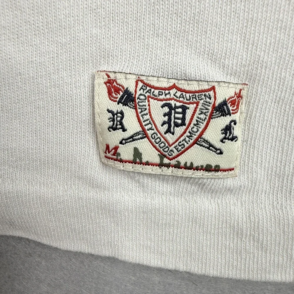Polo Ralph Lauren Mens Long Sleeve Shirt Large White Navy Blue Graphic Logo